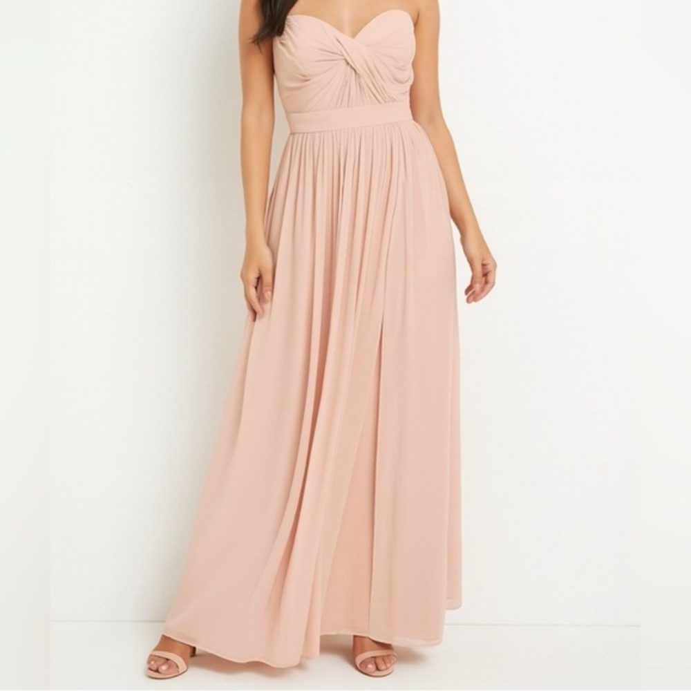 Jenny Yoo Strapless Luxe Chiffon Bridesmaid Maxi Dress in Whipped Apricot